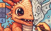 Draw picture by numbers. Pixel Art.